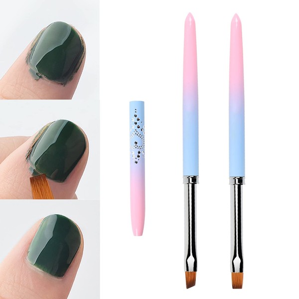 2 Pcs Round&Angled Nail Art Clean Up Brushes,Nail Painting Brushes for Cleaning Polish Mistake on the Cuticles,Painting Brushes for Nail Art and Designs