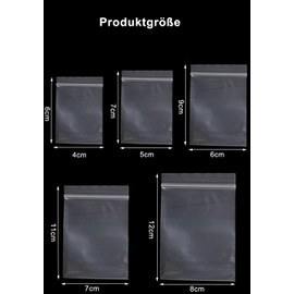 Pack of 500 Ziplock Bags, Resealable Set, 5 Sizes, Small Zip Bags, Ziplock Bags, Transparent PE Poly Bags, Clear Plastic Bags, Ziplock Bags