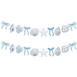 ZEYIYER 13Ft Blue Bow Starfish and Seashell Banner, Summer Coastal Beach Party Garlands, Paper Hanging for Summer, Birthdays, Bachelorette, Weddings, Party Decorations