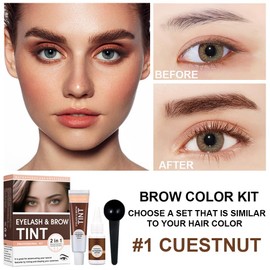 Lash and Brow Color Kit, 2 in 1 Eyelash and Eyebrow Color Set, Professional Lash and Brow Lift Kit with Natural Effects for Home Salon and Beginners, Waterproof, Lasting for 4-6 Weeks (#1, Chestnut)