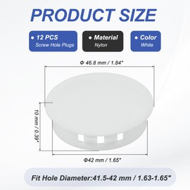 PATIKIL 42mm/1-5/8 Plastic Hole Plugs, 12 Pcs Flush Type Round Plug Snap in Locking Screw Hole Covers Insert End Caps for Furniture Cabinet Kitchen Door Shelves, White