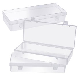 Pack of 3 Small Storage Boxes Plastic Transparent with Lid for Folding, Rectangular, Small Plastic Storage Container for Small Items, Beads, Rings, Earrings, Screws (15.5 x 6.5 x 3.5 cm)