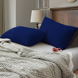 BEDSUM Microfiber Standard Pillowcases Set of 2, Soft Wrinkle Resistant and Easy Care Pillow Cases with Envelope Closure for Kids, 20x26 inches, Navy Blue