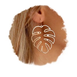 Doubnine Palm Leaf Earrings Large Monstera Golden Line Dangle Earrings Bohemian Summer Festvial Jewelry for Women (golden)