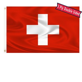 Swiss Flag 3x5 Three Layer Double Sided Switzerland Flag Polyester Fiber Bright Color with Durable Canvas Header and 2 Non Fading Brass Grommets