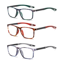 Hubeye 3 Pairs TR90 Sports Reading Glasses for Men and Women Ultralight Flexible Anti-Blue Light Readers +2.5