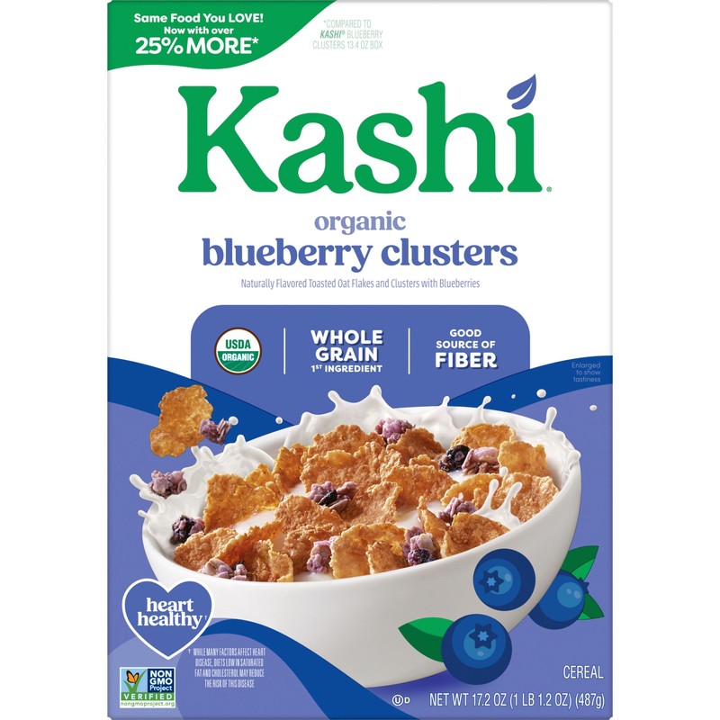 Kashi Breakfast Cereal, Organic, Whole Grain, Blueberry Clusters, 17.2oz Box