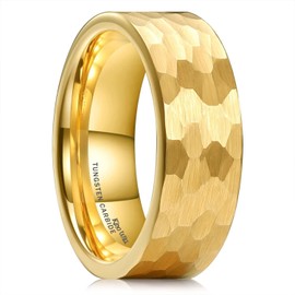 King Will 8mm Hammered Tungsten Rings for Men Women Gold Brushed Engagement Mens Wedding Band Comfort Fit 12.5