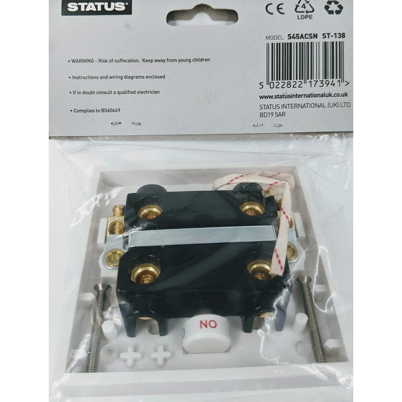 Electric Shower Ceiling Switch with Pull Cord 45 Amp Double