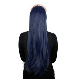 Prettyland C617 - Extra Long Voluminous Wig Straight Hair with Long Bangs for Women - Black Blue