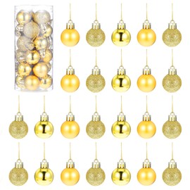 24 Pieces Christmas Balls, Mini Xmas Tree Ornaments Balls Exquisite Christmas Ornaments Tree Decorations Pendant Mini Christmas Ornaments for Holiday Party Decor 3cm/1.1''(gold)