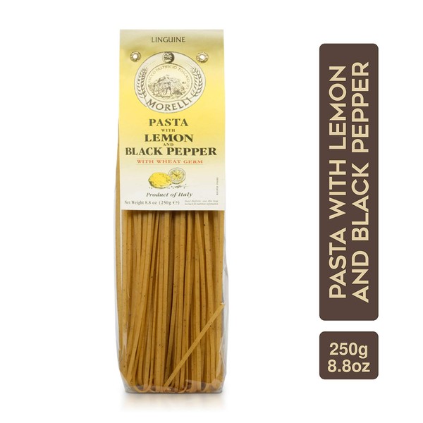 Morelli Lemon Pepper Pasta with Wheat Germ - Linguine Pasta Imported from Italy - 8.8 Ounce