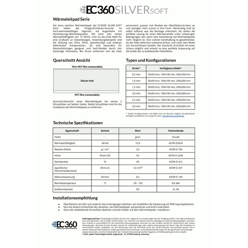 EC360 Silver Soft 12W/mK Thermal Pad 50 x 50 x