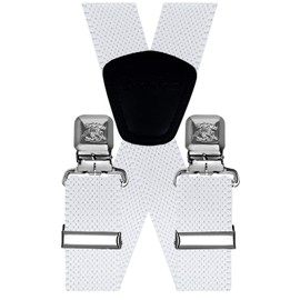 Decalen Braces for men, the strongest braces on the market, width 4 cm with 4 metal clips, long, one size, adjustable and elastic X-shape for all men, White