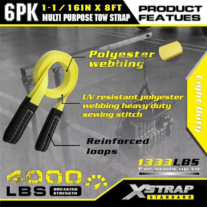 XSTRAP STANDARD 6PK 1" x8' Lift Sling Web Strap/Wear Guard