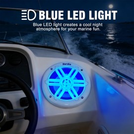 6.5" 350W Marine Speakers - IP66 Waterproof Coaxial Audio, with Blue LED Light for Boats, ATVs, UTVs with UV Resistant White Grille (A Pair)
