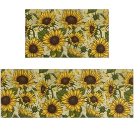 Ideasonna Summer Sunflower Kitchen Rugs Sets of 2 Non-Slip Washable Yellow Sunflower Rugs for Kitchen Decor