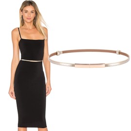 Skinny Belt for Women Leather Waist Thin Belts for Dresses 2 Pack,Waist Size Below 37 Inches,F-Gold