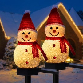 2-Pack Solar Snowman Christmas Stake Lights for Outdoor Décor – LED Holiday Accents for Lawn, Garden & Pathway