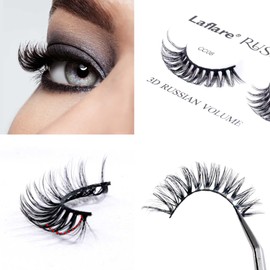 Laflare 3D False Eyelashes Russian volume Strip Lashes | Fluffy, Wispy, Lightweight | Faux Mink Eyelashes Extension C Curl Wispy Handmade Soft Reusable 3 Packs Value Combo. (FCC08X3C)