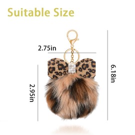 Plush keychain with Leopard Bow keychain for Purse Charms for Handbags Kawaii Leopard Print Fluffy Key Chains for Car Keys Accessories for Women Girls Bag Charms for Backpacks Leopard Fur Ball Keyring