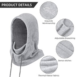 AYPOW Winter Balaclava, Thermal Windproof Fleece Balaclava, Face Mask, Warm Ski Mask, Soft Adjustable Hood, Hat, Balaclava, Motorcycle, Bicycle for Men and Women, Outdoor Winter Sports, gray