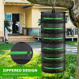 iPower 2ft 6-Layer Foldable Herb Mesh Dry Rack Hanging Drying Net with Zippers Heavy Duty Ring for Hydroponic Plant, Free Storage Bag and Hook Included, New