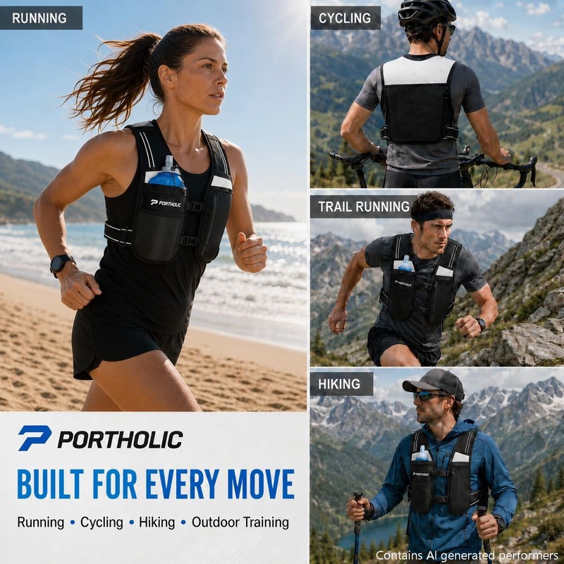 PORTHOLIC Hydration Running Vest for Women Men, Adjustable Hydration Vest