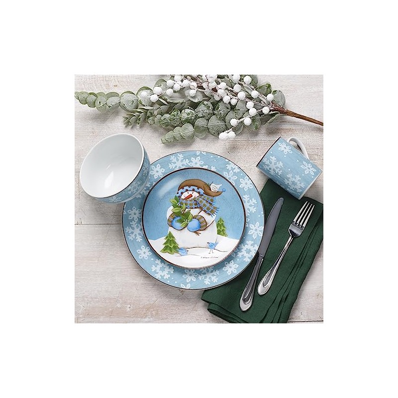 Pfaltzgraff Evergreen Ernie Dinnerware Set, 16 Piece, Blue, White