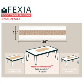 FEXIA Boho Table Runner for Home Decor 36 Inches Long Farmhouse Rustic Table Runner Cream & Brown Macrame Table Runner for Boho Dining Bedroom Decor Rustic Bridal Shower (12x36 Inches)