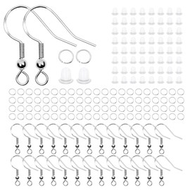 600 Pcs Earrings Making Supplies Kit, 925 Silver Plated Ear Hook DIY Handmade Earring Materials Earring Accessories Earrings Making Supplies Kit (Silver)