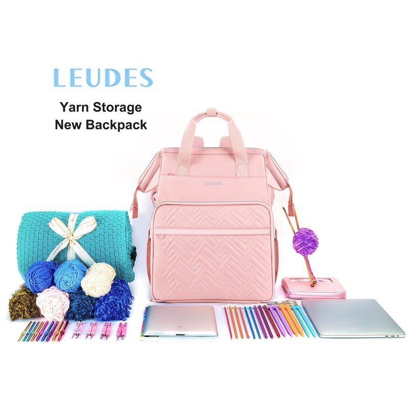 Leudes Knitting Bag Backpack, Yarn Storage Organizer Large Crochet Bag
