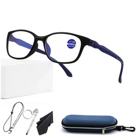 [JINSCOOP] 老眼鏡 おしゃれ 軽量形状記憶 フレーム ウェリントンフレーム老眼鏡 老眼用メガネ レディース メンズ ブルーライトカット リーディンググラス スポーツメガネ (ブルー, 1.5, 倍率)