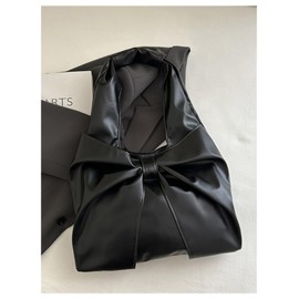 MakeMeChic Women's PU Leather Bow Knot Shoulder Bags Top Handle Ruched Y2K Handbags Black One Size