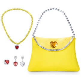 Topney Little Girls Princess Costume Accessories Set - with Princess Dress Up Handbag, Necklaces, Rings, Earrings (Yellow Heat)