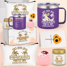 LiqCool Birthday Gifts for Mom - Best 14 Oz Mamasaurus Mug Gift Basket for Mom Wife from Daughter Son, Funny Popular Mother's Day Gift Ideas, Unique Birthday Gifts Set for Mom(Purple)
