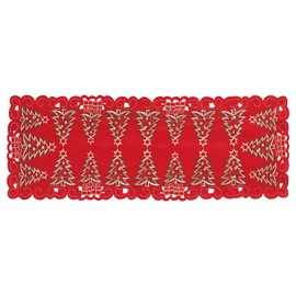 Simplebrand Red Christmas Table Runner 13x36 Inches Long, Embroidered Cutwork Christmas Table Runner with Green Christmas Tree and Gifts, Xmas Tree Dresser Scarf Winter Holiday Parties Kitchen Dinner