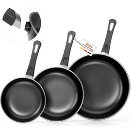 Pfannenset Set, 20cm+25cm+30cm Bratpfanne Skillet 3-teiliges Set, Omelettpfanne hitzebeständig, PFAS-frei, Geeignet für alle Arten von Kochern, einschließlich Induktion (HI3)
