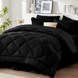 Newspin Queen Comforter Set Black - Bed in a Bag Queen Size 8 Pieces, All Season Bed Set, Fluffy Comforter Set with Sheets, Sheet Set Quilt Blanket, Pillowcases & Shams & Bed Skirt