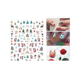 Christmas Reindeer Santa Tree Snow Snowman Bear Penguin 3D Nail Sticker Wg391 Nail Wraps Stickers Manicure Supplies for Women Nails Full Long Lasting Easy Apply and Remove