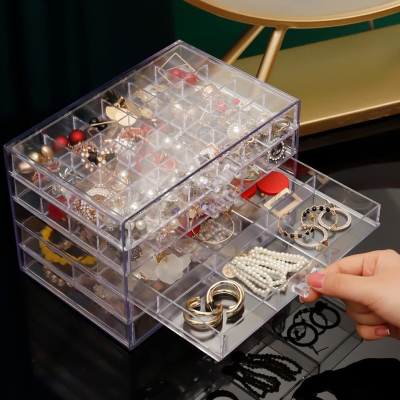 QIYUSHRY Acrylic Jewelry Box Earring Storage Box 5 Drawers Clear