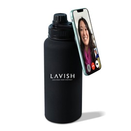 LAVISH Magnetic Bottle | Insulated Water Bottle With Magnetic Phone Holder Compatible with MagSafe | 32oz Stainless Steel, BPA-Free | Tripod Bottle for Selfie Fitness & Crossfit (Black)