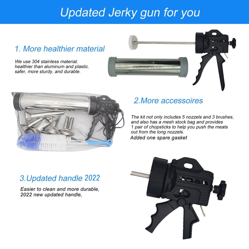 GGYCASE 2LB Large Capacity Stainless Steel Jerky Gun Kits, Sausage