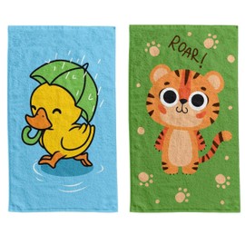 damaloo 2 x Children's Towel 30 x 50 cm with Tiger Motif Made of Cotton - Hand Towel for Boys - Duck Guest Towel Set - Face Towel Small - Small Wash Cloth 30 x 50 cm - Children's Towel for Girls