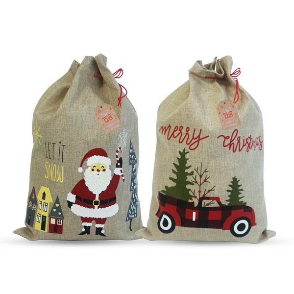 Pack of 2 Christmas Sacks Burlap Christmas Gift Bags Two