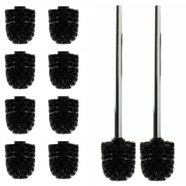 Daloual - 10 x Replacement Toilet Brush Head Black Diameter Approx. 6.5 cm + 2 x Stainless Steel Handle 26.5 cm - Toilet Brush - Toilet Brush - Replaceable - Modern Design - High Quality - Durable