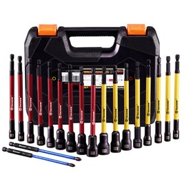 Facoow Magnetic Nut Driver Set for Impact Drill, 19 Pcs with Metric & SAE Including PH1 & PH2, 6 Inch Extra Long Nut Driver Set with Storage Case, Durable for Professional and Diy Projects