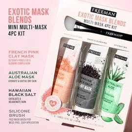 Freeman Face Mask Exotic Blends Variety Pack, Pore Cleansing Clay and Charcoal Peel Off, Hydrating Aloe Jelly, Skincare Beauty Masks, 3 Piece Set