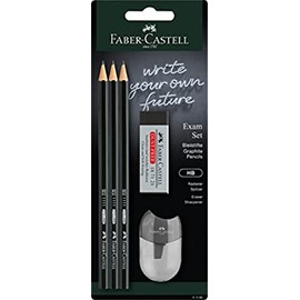 Faber-Castell 111183 Exam Pencil Set with Three Pencils 1111 HB Hardness with Sharpener and Eraser Black