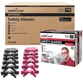 BISON LIFE Keystone Series Safety Glasses | One Size, Color Protective Polycarbonate Lens - Black Temple, 6 Pink and 6 Grey (12 pairs in 1 box), 144 Pairs